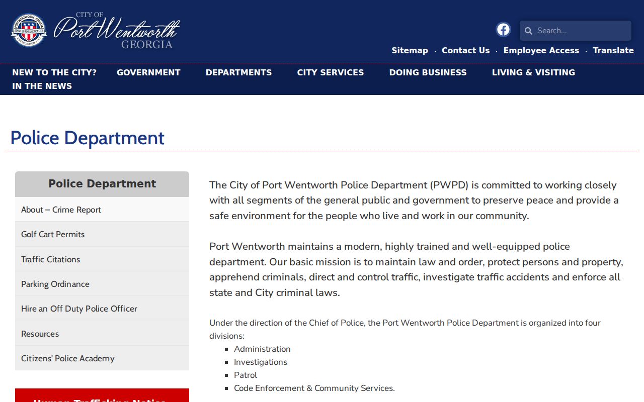 Port Wentworth Police crime map information page