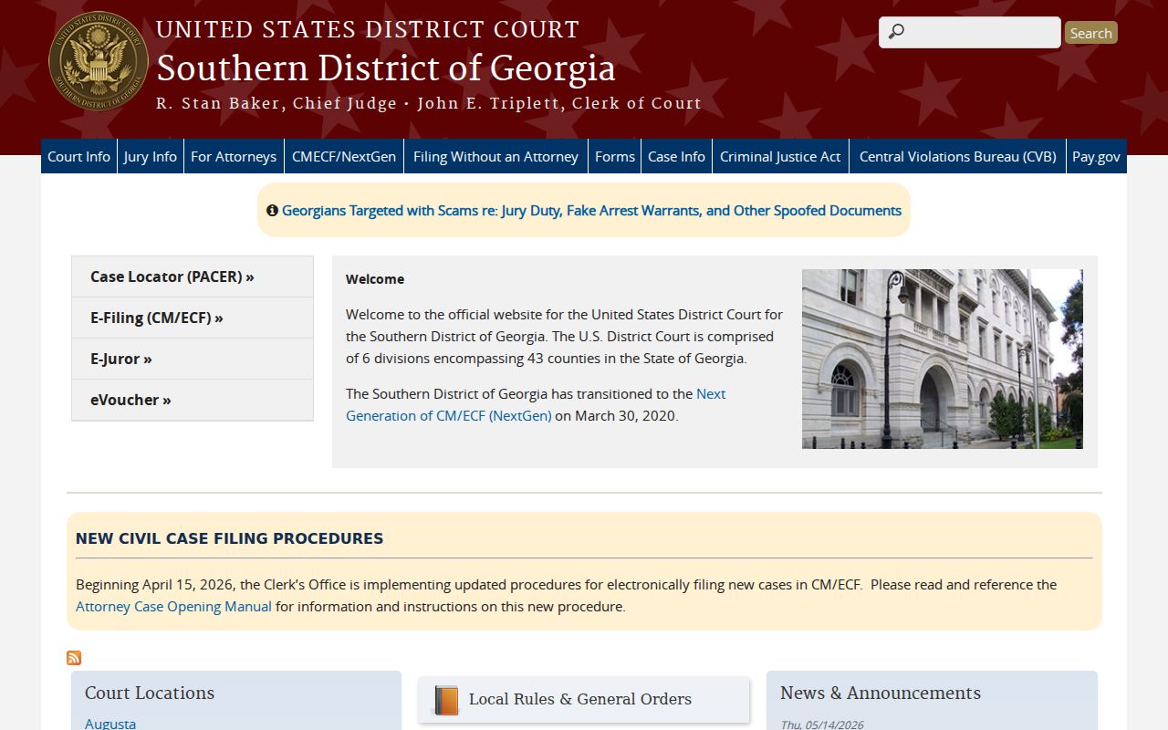 United States District Court Southern District of Georgia information for Savannah federal cases