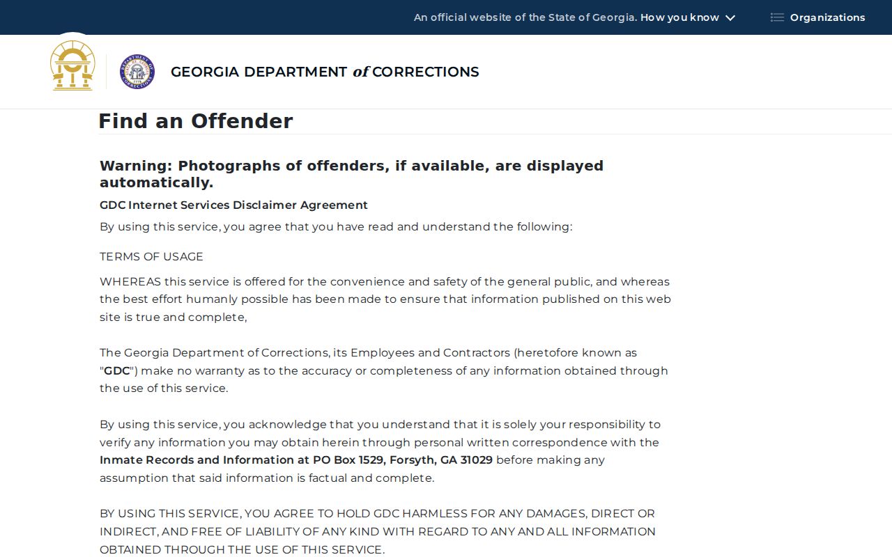 Georgia Department of Corrections offender locator search